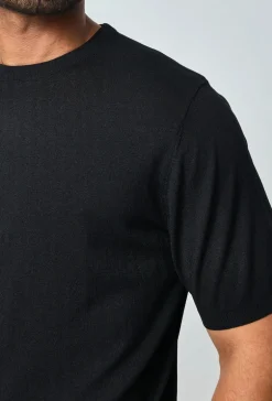 T-shirt fin manches courtes uni en maille