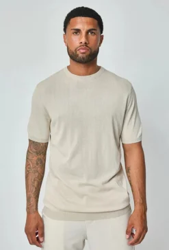 T-shirt fin manches courtes uni en maille