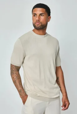 T-shirt fin manches courtes uni en maille