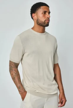 T-shirt fin manches courtes uni en maille
