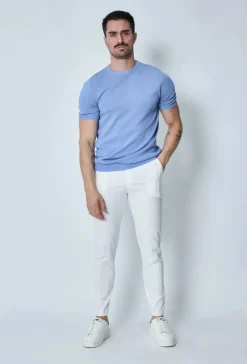 T-shirt fin manches courtes uni en maille