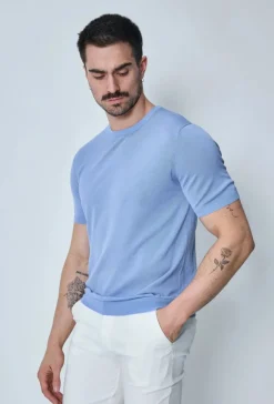T-shirt fin manches courtes uni en maille