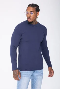 T-shirt manches longues col montant en coton de couleur uni