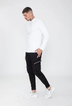 T-shirt manches longues col montant en coton de couleur uni