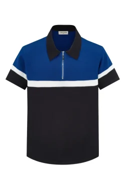 T-shirt polo en maille à zip bicolore