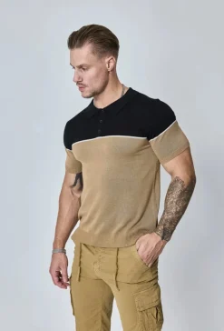 T-shirt polo en maille bicolore