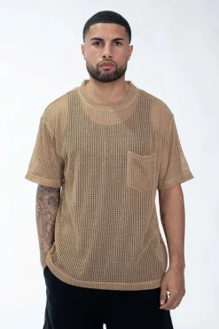 T-shirt uni en maille transparente manches courtes col rond