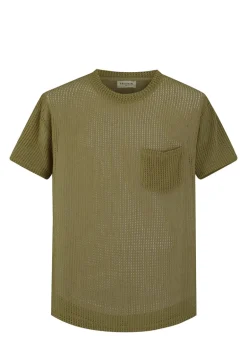 T-shirt uni en maille transparente manches courtes col rond