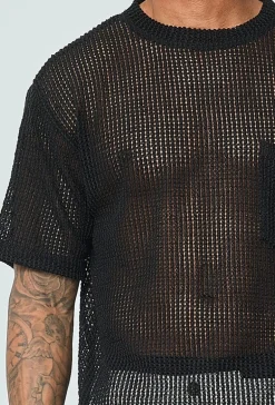 T-shirt uni en maille transparente manches courtes col rond