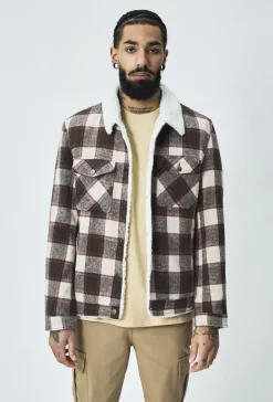 Veste à carreaux avec col mouton