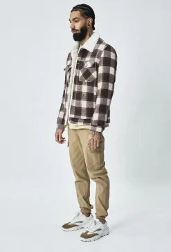 Veste à carreaux avec col mouton