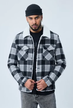 Veste à carreaux avec col mouton