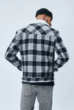 Veste à carreaux avec col mouton