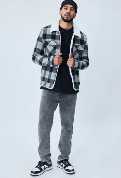 Veste à carreaux avec col mouton