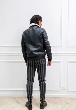 Veste bombardier simili cuire avec col moumoute