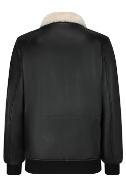 Veste bombardier simili cuire avec col moumoute