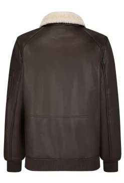 Veste bombardier simili cuire avec col moumoute