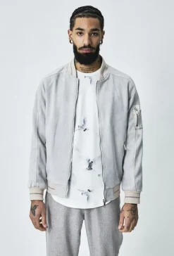 Veste bomber simili daim à liseré sur les manches