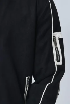 Veste bomber simili daim à liseré sur les manches
