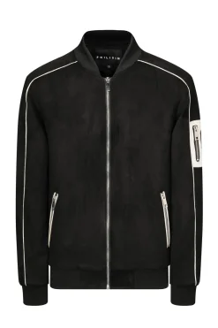 Veste bomber simili daim à liseré sur les manches