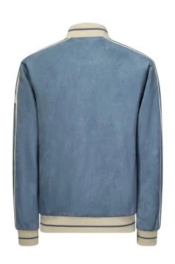 Veste bomber simili daim à liseré sur les manches