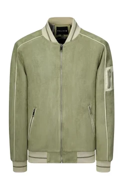 Veste bomber simili daim à liseré sur les manches