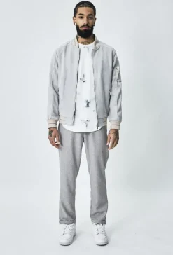 Veste bomber simili daim à liseré sur les manches