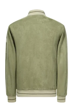 Veste bomber simili daim à liseré sur les manches