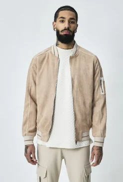Veste bomber simili daim à liseré sur les manches