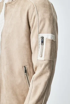 Veste bomber simili daim à liseré sur les manches
