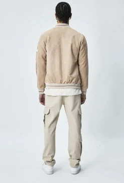 Veste bomber simili daim à liseré sur les manches