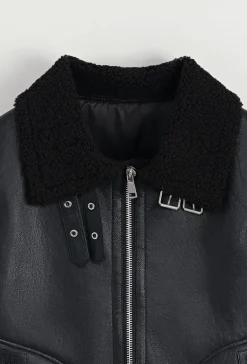 Veste bomber suédine avec col en fausse fourrure moumoute