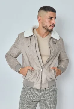 Veste daim avec col mouton