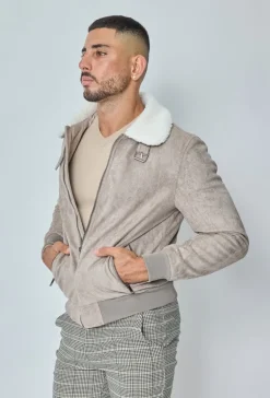 Veste daim avec col mouton