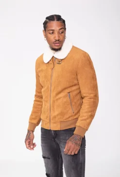 Veste daim avec col mouton