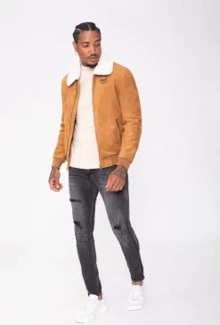 Veste daim avec col mouton