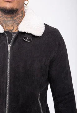 Veste daim avec col mouton