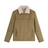 Veste en daim à zip col ouvert en moumoute