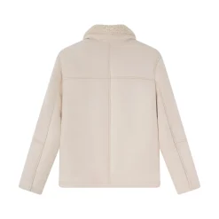 Veste en daim à zip col ouvert en moumoute