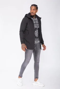Veste longue zippée avec capuche