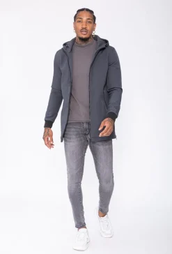 Veste longue zippée avec capuche