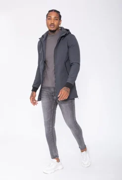 Veste longue zippée avec capuche