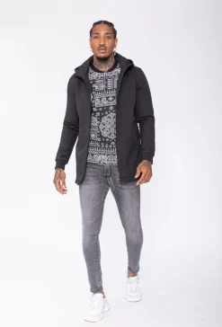 Veste longue zippée avec capuche