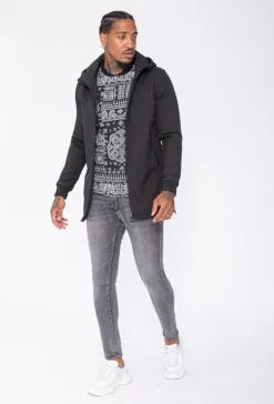 Veste longue zippée avec capuche