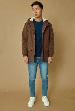 Veste parka milongue à capuche moumoutée