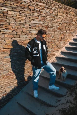 Veste teddy à broderie style americain