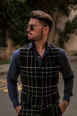 Veste tendance sans manches avec motif à carreaux