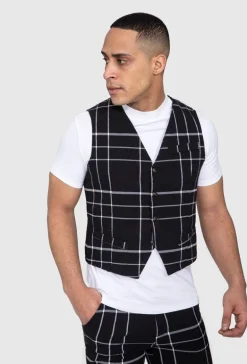 Veste tendance sans manches avec motif à carreaux
