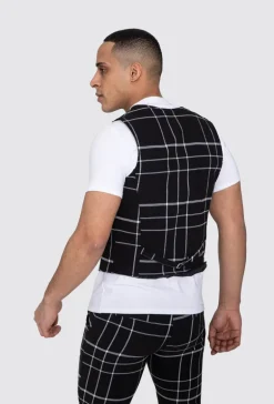 Veste tendance sans manches avec motif à carreaux