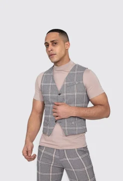 Veste tendance sans manches avec motif à carreaux